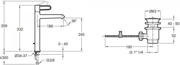 Смеситель для раковины Jacob Delafon Odeon Rive Gauche E21030-BL-BL корпус черный ручка черная