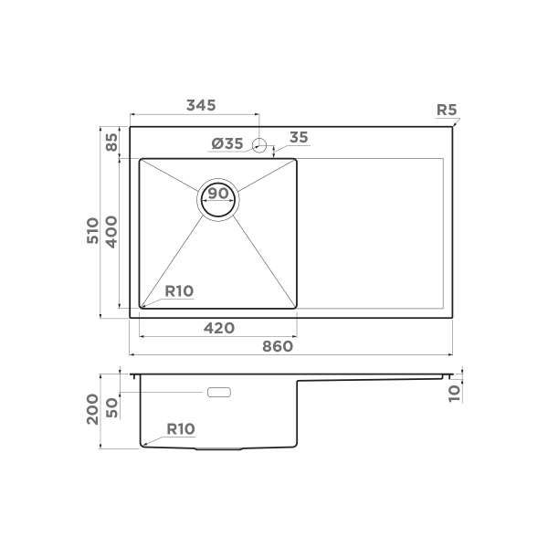 Кухонная мойка Omoikiri Akisame 86-IN-L нержавеющая сталь/нержавеющая сталь 4993760