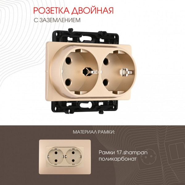 Розетка двойная с заземлением без рамки Arte Milano am-217 217.40-2.shampan