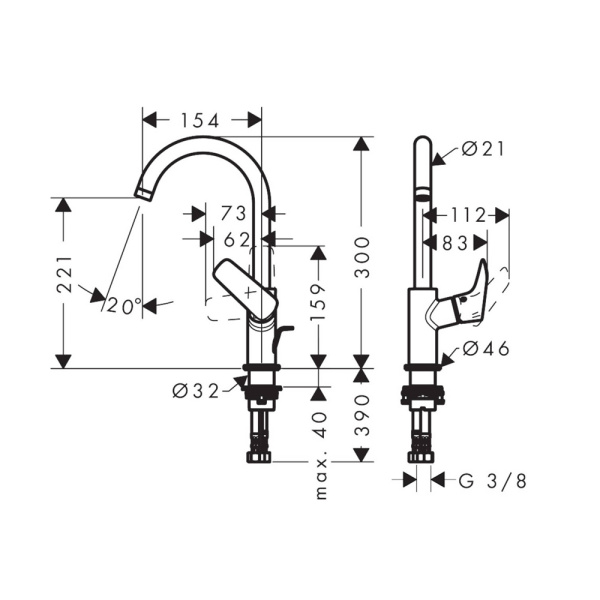 Смеситель для раковины hansgrohe Logis 71130670 со сливным гарнитуром черный матовый
