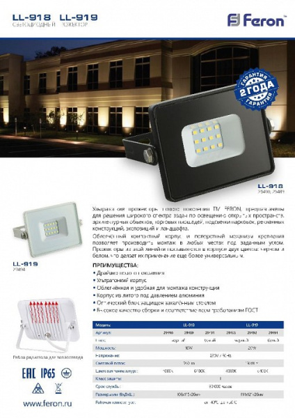 Настенно-потолочный прожектор Feron Saffit LL-918 29491