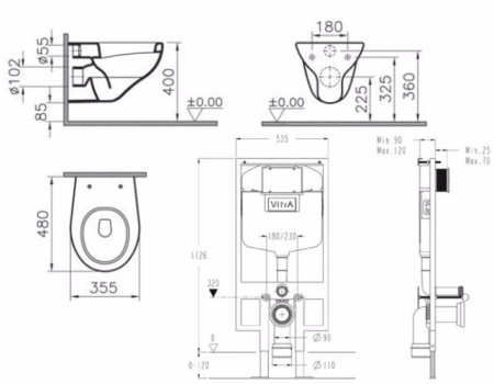 Комплект унитаз Vitra Normus 9773B003-7200 с инсталляцией