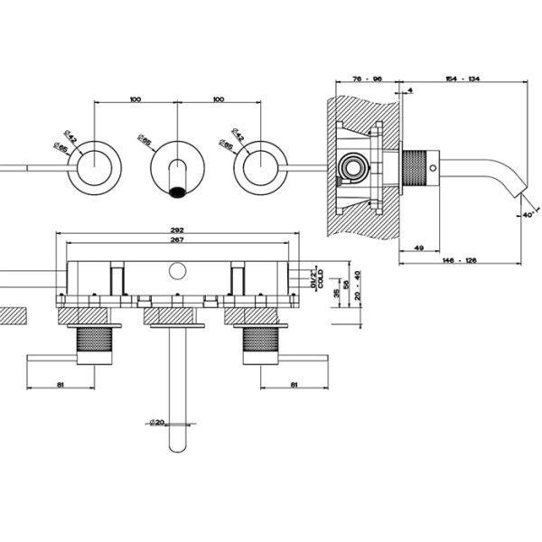 Смеситель для раковины Gessi 316 54492#707 черный матовый