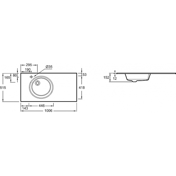 Раковина Jacob Delafon Odeon Rive Gauche EB2564-DE1