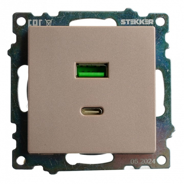Розетка 2хUSB type A и C без рамки Stekker Катрин 50056