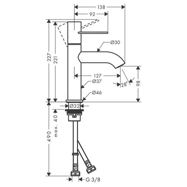 Смеситель для раковины Axor Uno 38026000