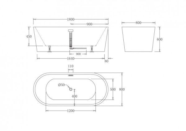 Акриловая ванна BelBagno 170x80 BB71-1700-W0 без перелива