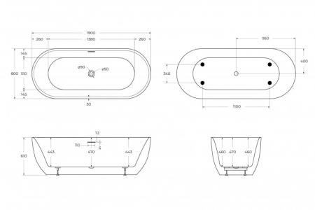Акриловая ванна BelBagno 190x80 BB417-1900-800