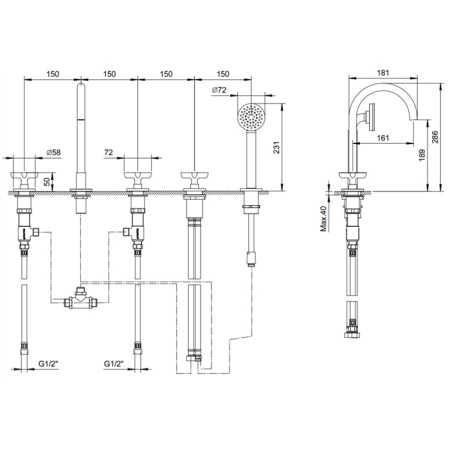 Смеситель для ванны Fantini Icona Classic 53 02 R065