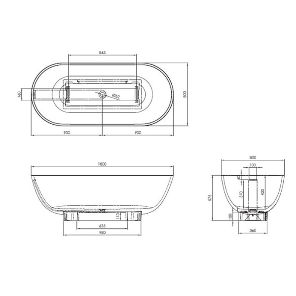 Ванна из литьевого мрамора Burgbad Crono180x80 MWAN180 C0001