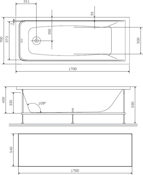 Фронтальная панель Am.Pm Gem S 170 см W93A-170-070B-P, черный