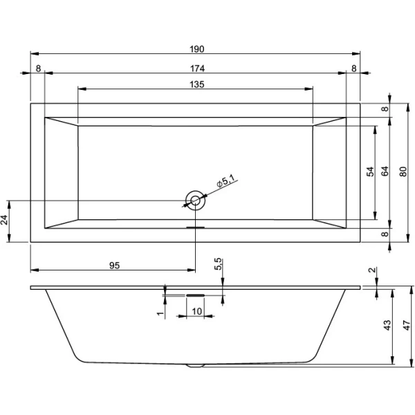 Акриловая ванна Riho Rethink Cubic B108001005 190x80 см, белый
