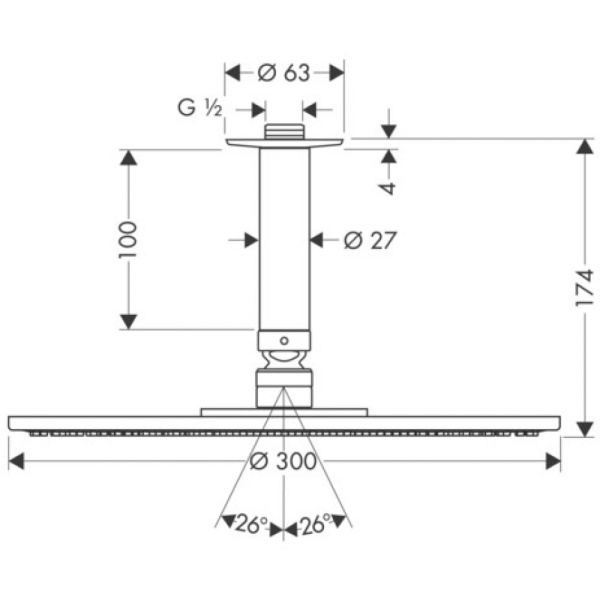 Верхний душ hansgrohe Raindance S 1jet Ecosmart 26600000 с потолочным соединителем 9 л / мин хром