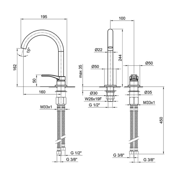 Смеситель для раковины Fantini AL/23 26 02 B104WF