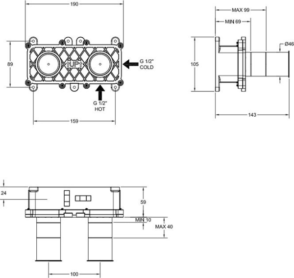 Скрытая часть для смесителя Gessi 54198#239, серый / черный