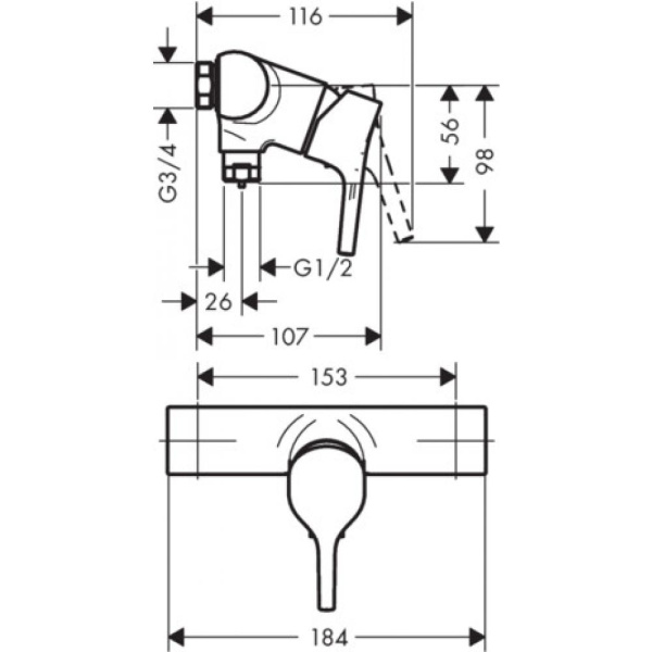 Смеситель для душа hansgrohe Talis S ВМ 72601000 межосевое подключение 153 мм