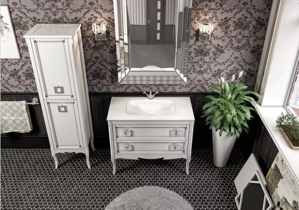 Тумба с раковиной Bagno Piu Moretta 2.0 96 белый матовый/серебро