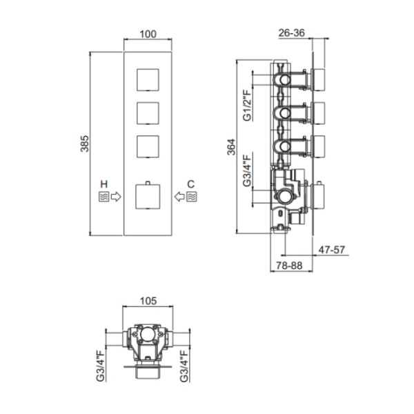 Смеситель для душа Carimali ilQuadro 21030EST-CR