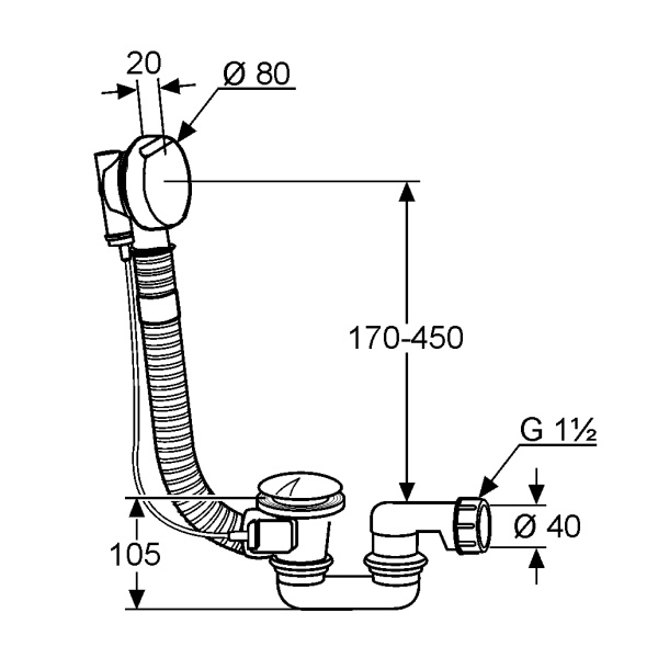 Слив-перелив для ванны Kludi Rotexa 2000 2140705-00