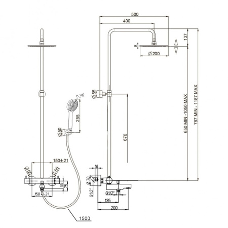 Душевая стойка Paini Cox 78YO687TH1KM черная матовая