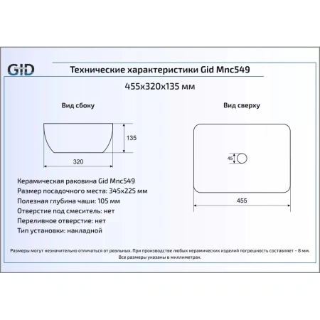 Раковина 45,5x32 см GID Stone Edition Mnc549