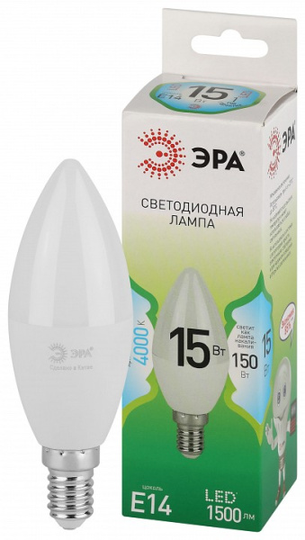 Лампа светодиодная Эра Green Line E14 15Вт 4000K LED B35-15W-840-E14 GL