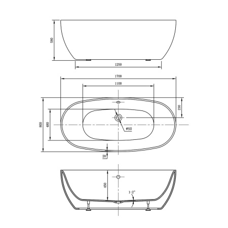 Акриловая ванна Vincea 170x80 VBT-405-1700MB
