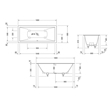 Композитная ванна Duravit DuraSquare 180х80 700426000000000 с ножками