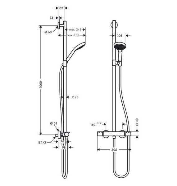 Душевая стойка hansgrohe Croma Select S SemiPipe Multi 27247400 с термостатом