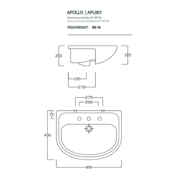 Раковина Artceram Washbasins APL001 01 00 bi*1