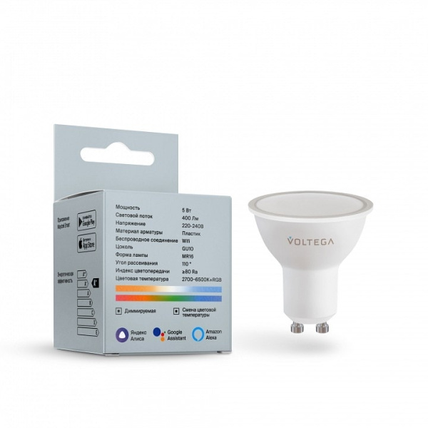Лампа светодиодная с управлением через Wi-Fi Voltega Wi-Fi bulbs GU10 5.5Вт 2700-6500K 2426