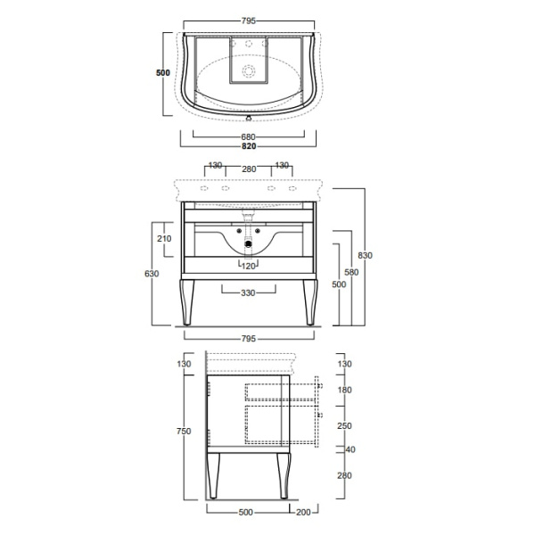 Тумба под раковину Simas Lante 80 LAM90 bi