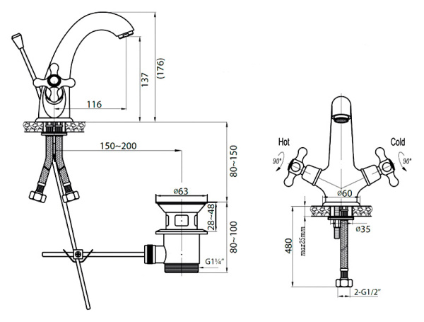 Смеситель для раковины Cezares Golf GOLF-LS1-01