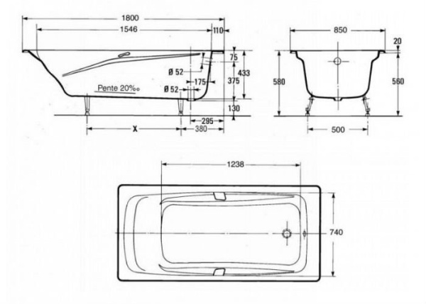 Чугунная ванна Jacob Delafon Repos 180x85 E2903-00