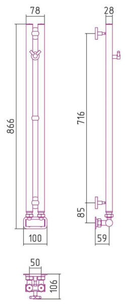 Водяной полотенцесушитель Сунержа Нюанс EU50+ 840х50 051-0212-0840 состаренная латунь