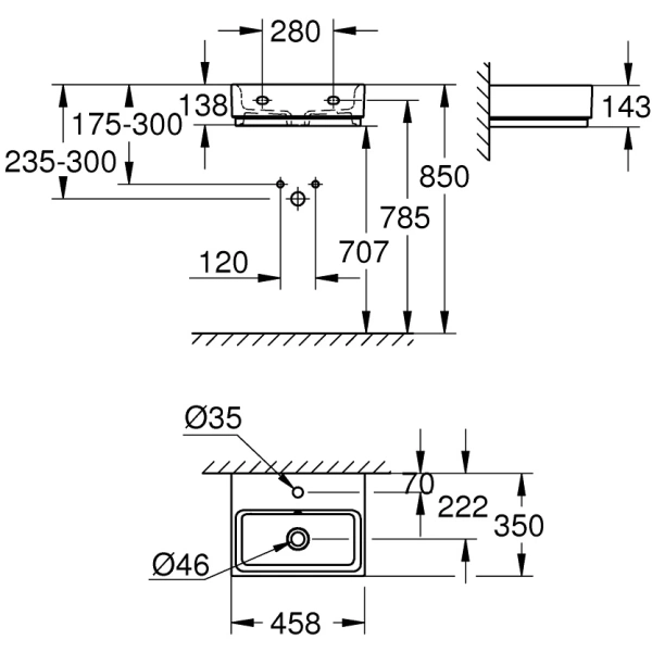 Раковина 45,5x35 см Grohe Cube Ceramic 3948300H