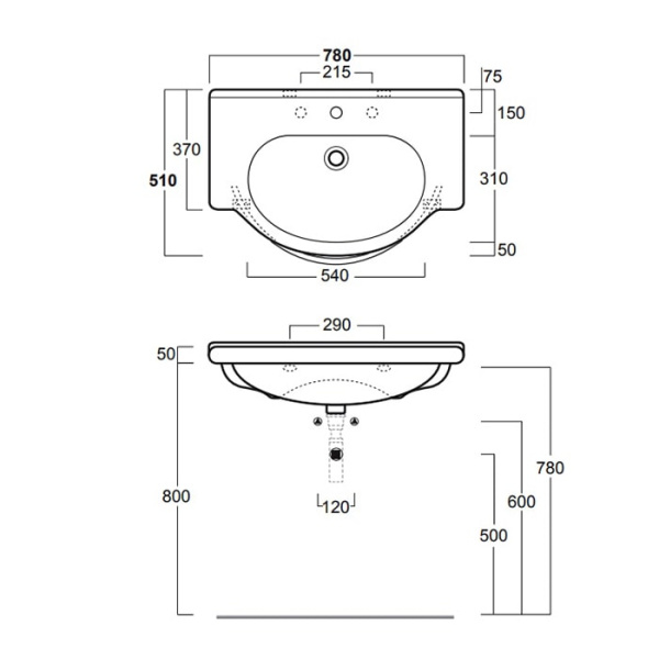 Раковина Simas Top E Lavabi D'Arredo 80 TOP 63 bi*1