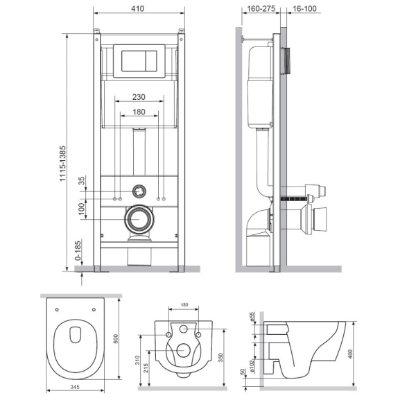 Комплект унитаза с инсталляцией Damixa Jupiter DX77.IS10151.1700 с крышкой-сиденьем