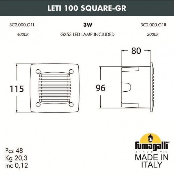 Встраиваемый светильник Fumagalli Leti 3C2.000.000.WYG1L
