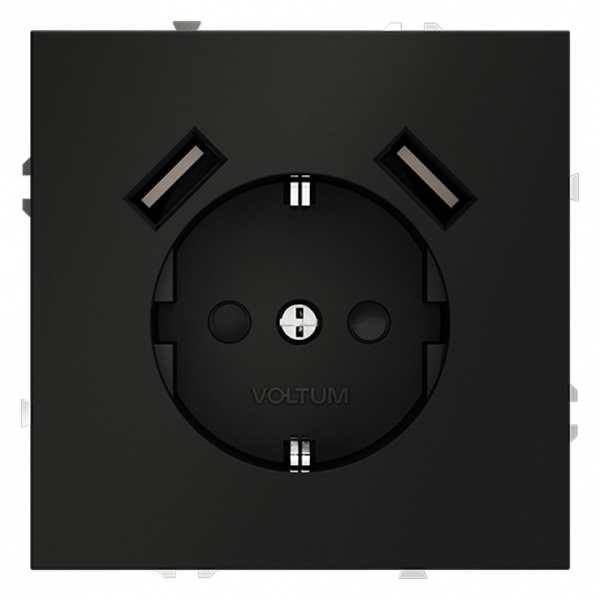 Розетка с заземлением и со шторкой и 2хUSB type A без рамки Voltum S70 VLS040408