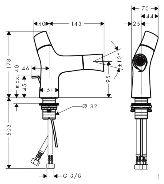 Смеситель для биде AXOR STARCK ORGANIC 12210000