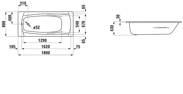 Стальная ванна Laufen Palladium 180х80 2.2510.0.000.040.1 белый