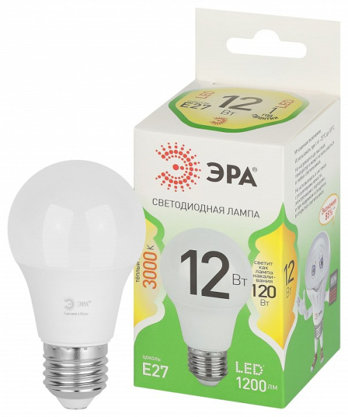 Лампа светодиодная Эра Green Line E27 12Вт 3000K LED A60-12W-830-E27 GL