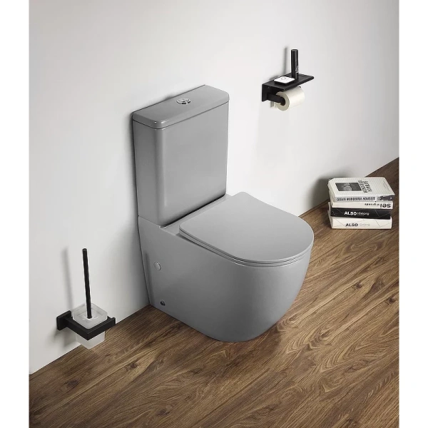 Унитаз-компакт CeramaLux 2166XMH безободковый, с сиденьем микролифт, светло-серый матовый