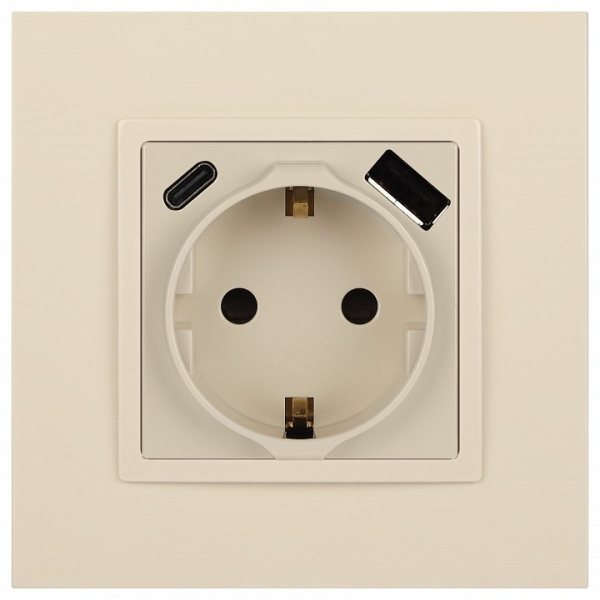 Розетка с заземлением и со шторкой и 2хUSB, без рамки Эра Эра Elegance 14-4108-02