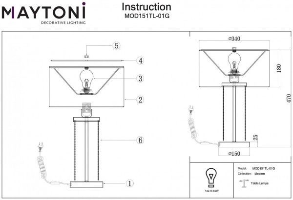 Настольная лампа декоративная Maytoni Впечатление MOD151TL-01G