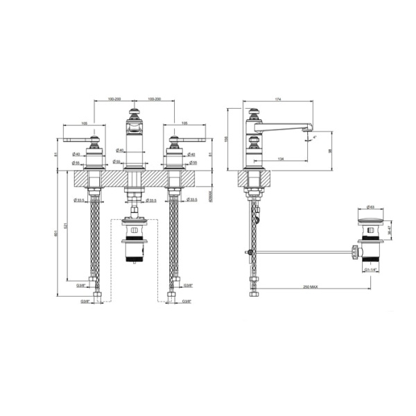 Смеситель для раковины Gessi Venti 20 65012#299 черный матовый