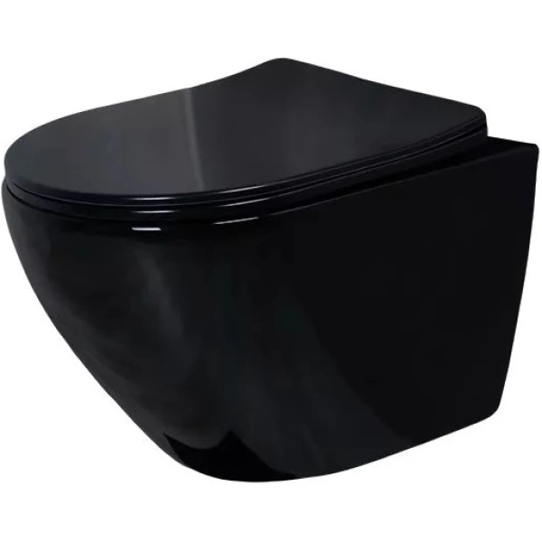 Унитаз подвесной GID Tr2198-18 безободковый, с сиденьем микролифт, черный глянец