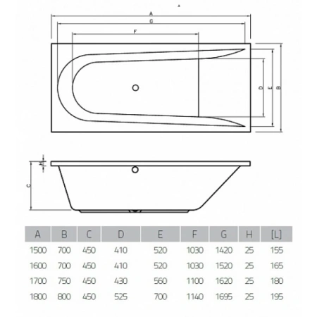 Акриловая ванна 150x70 см Vayer Boomerang GL000023945