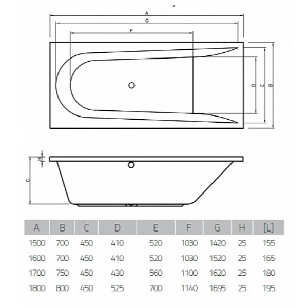 Акриловая ванна 170x75 см Vayer Boomerang GL000009590